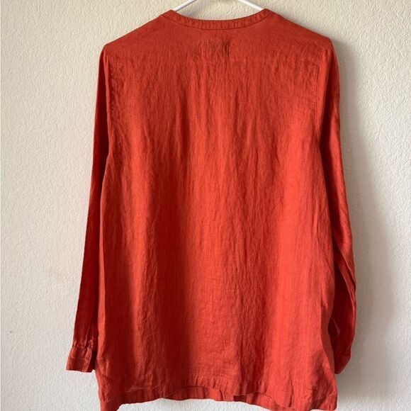 Peck & Peck Collarless 100% Linen Button-Down Top Shirt M Boho Coastal Lagenlook - Picture 6 of 6